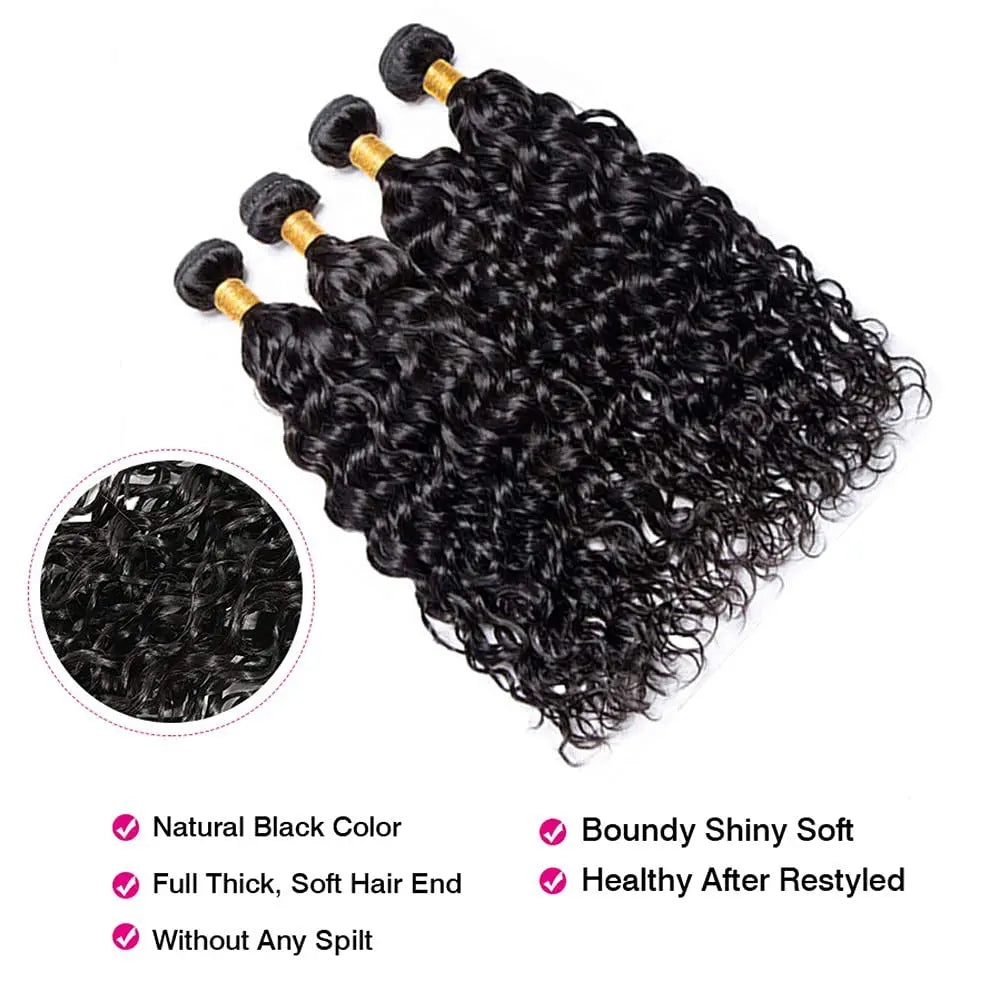 10A Grade 4 Bundles Water Wave Natural Black Brazilian Virgin Hair - Doaburu Hair