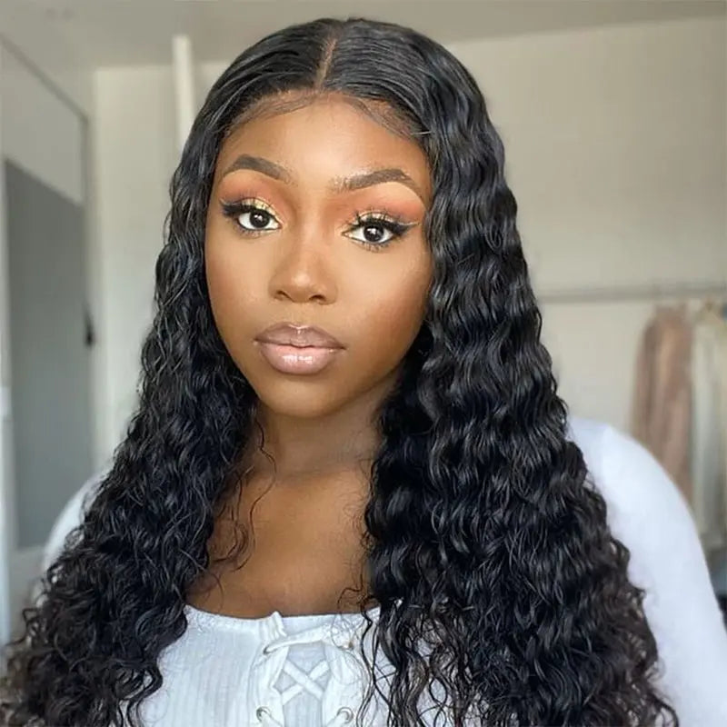13x6 Transparent Lace Frontal Deep Wave Wigs Natural Black - Doaburu Hair