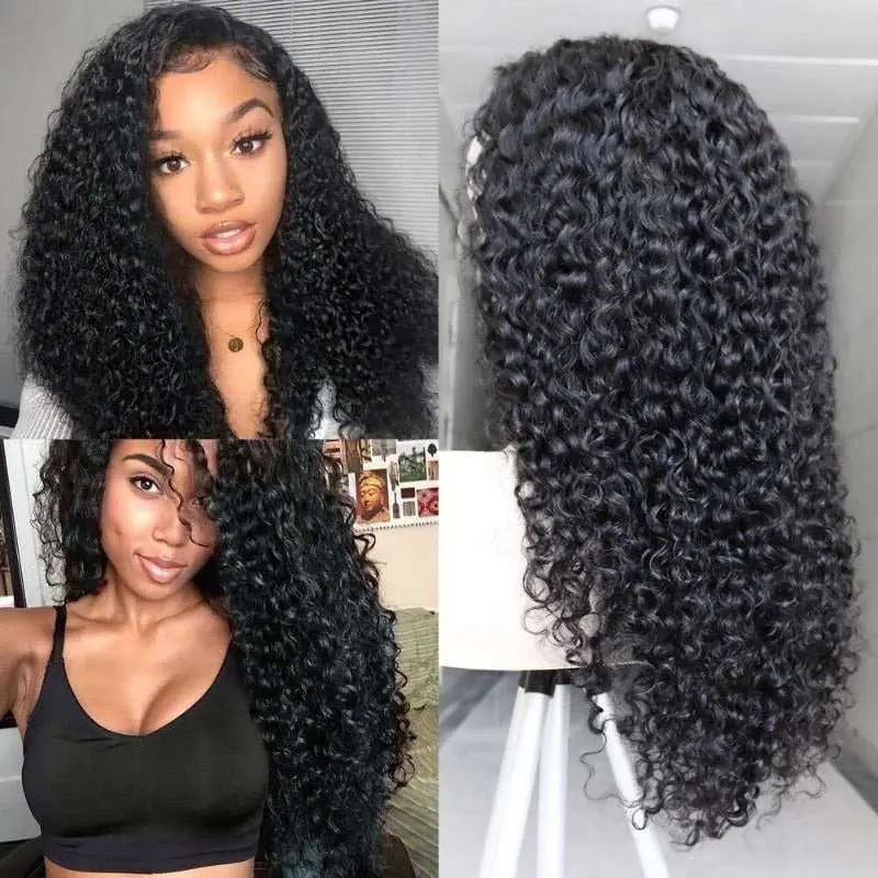 13x6 Transparent Lace Frontal Kinky Curly Wigs Natural Black - Doaburu Hair
