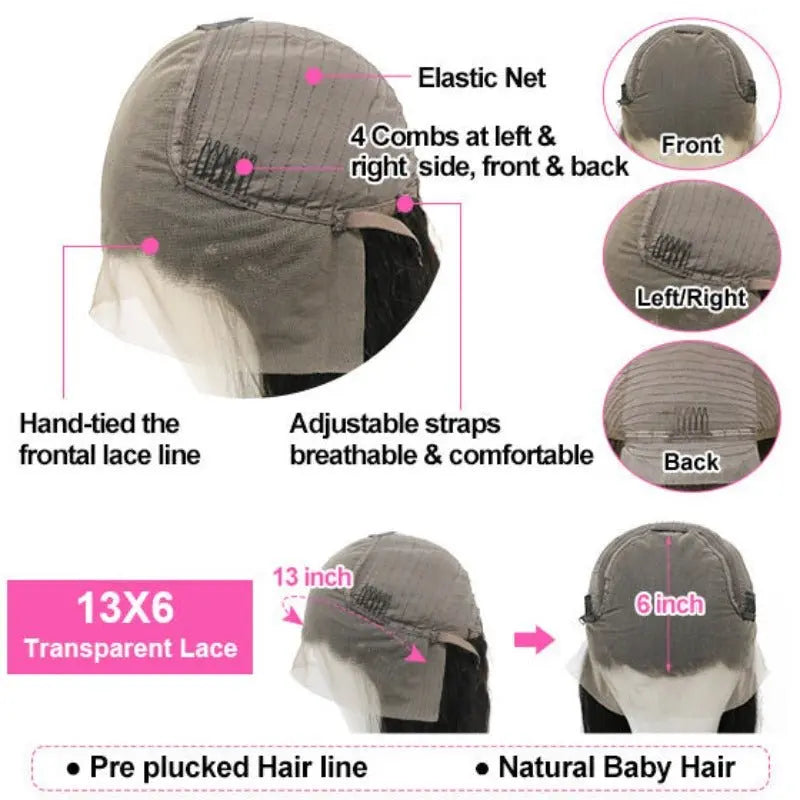 13x6 Transparent Lace Frontal Water Wave Wigs Natural Black - Doaburu Hair