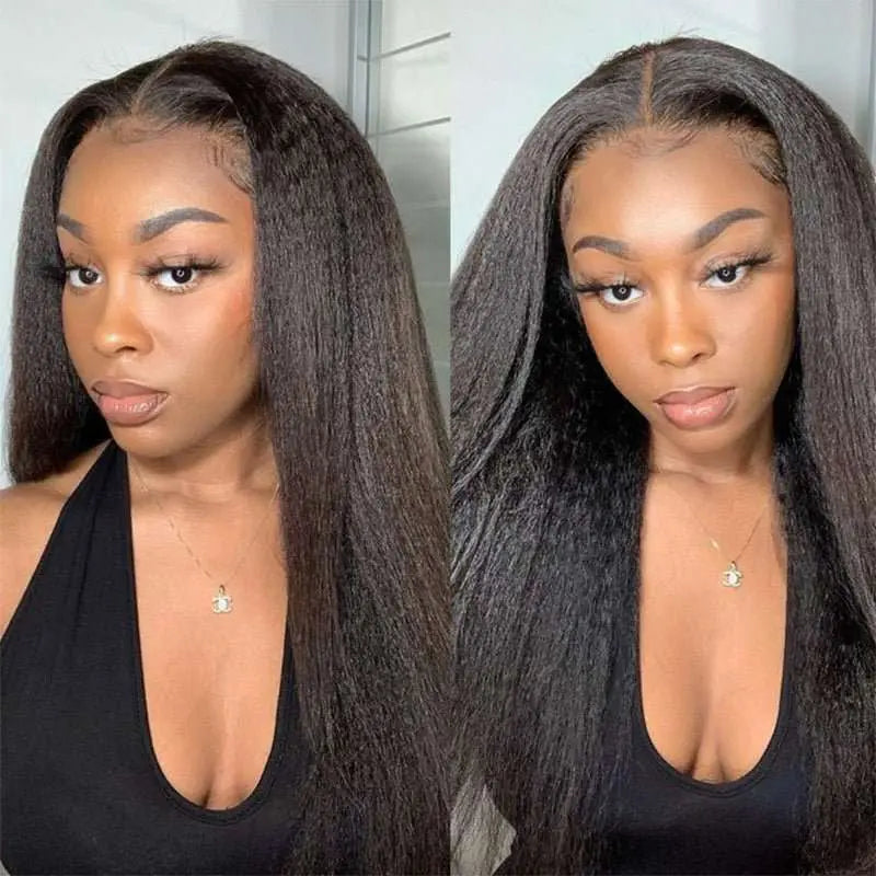 13x6 Transparent Lace Frontal Yaki Straight Wigs Natural Black - Doaburu Hair