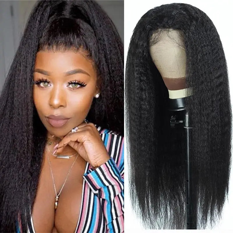 13x6 Transparent Lace Frontal Yaki Straight Wigs Natural Black - Doaburu Hair