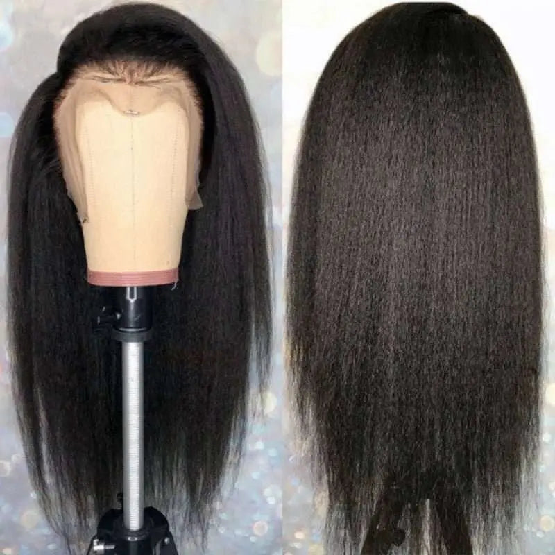 13x6 Transparent Lace Frontal Yaki Straight Wigs Natural Black - Doaburu Hair