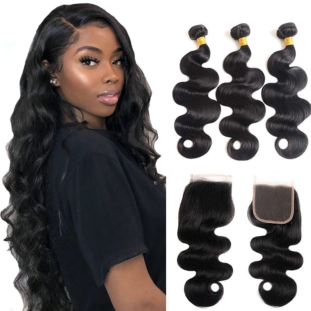 Natural Black 3 Bundles Body Wave Brazilian Virgin Hair With 5*5 Lace Closure - Doaburu Hair