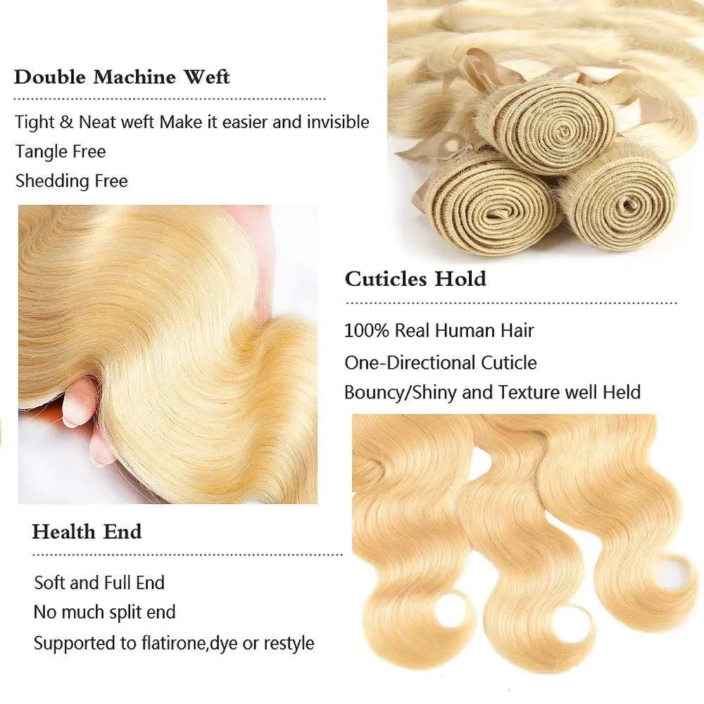 #613 Blonde Color 3 Bundles Body Wave Brazilian Virgin Hair - Doaburu Hair