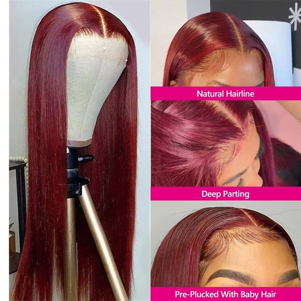 Vibrant Burgundy Red 4x4 13x4 Straight Lace Frontal Wigs - Doaburu Hair