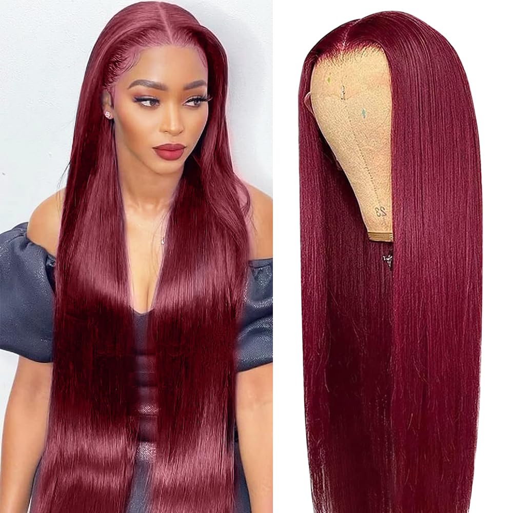 Vibrant Burgundy Red 4x4 13x4 Straight Lace Frontal Wigs - Doaburu Hair