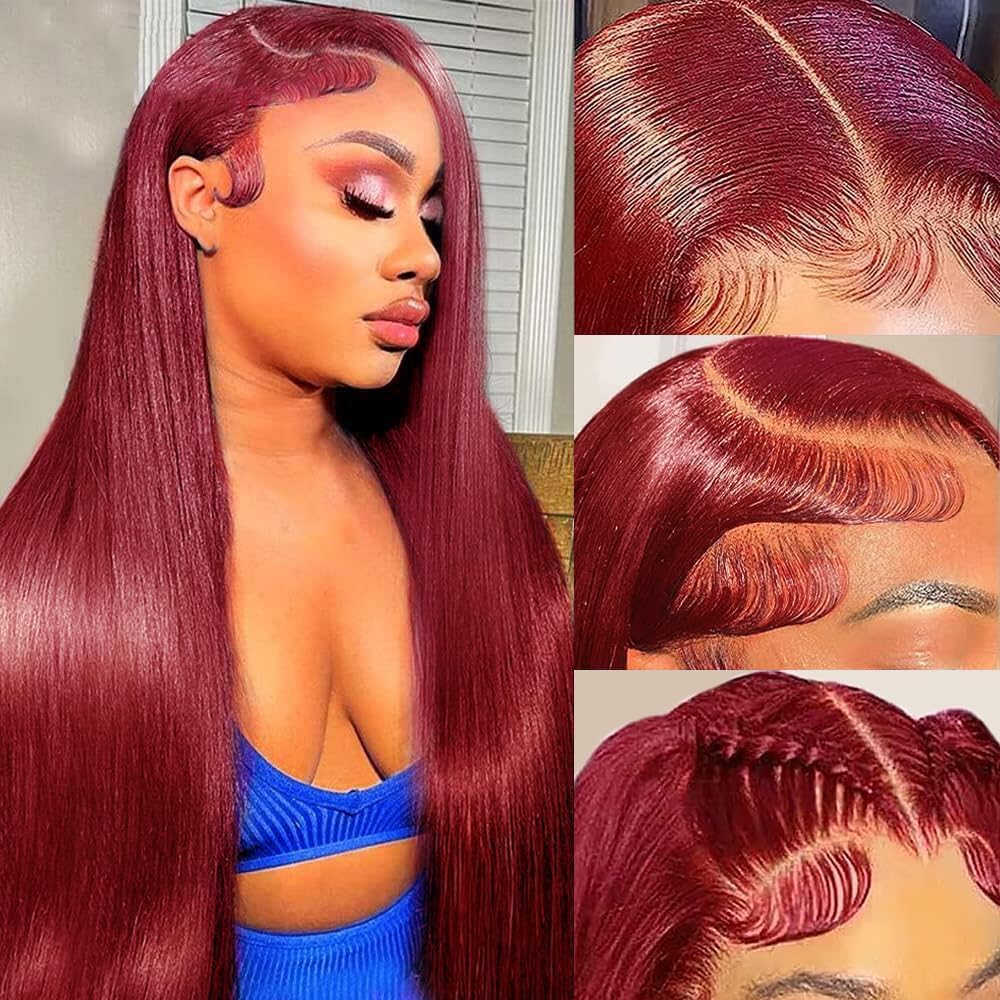 Vibrant Burgundy Red 4x4 13x4 Straight Lace Frontal Wigs - Doaburu Hair