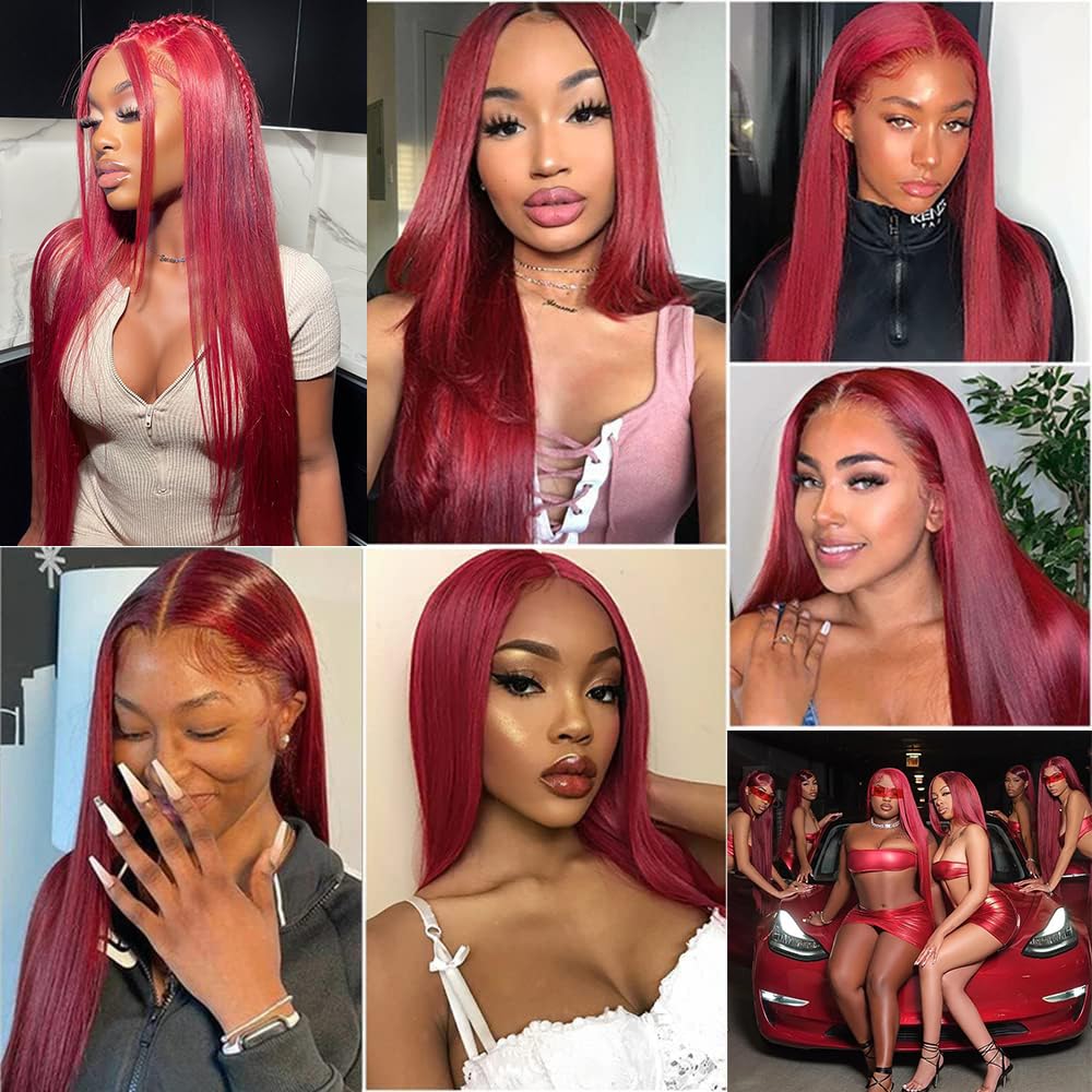 Vibrant Burgundy Red 4x4 13x4 Straight Lace Frontal Wigs - Doaburu Hair