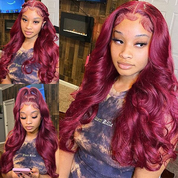 Burgundy Red Color 4x4 13x4 Body Wave Lace Frontal Wigs - Doaburu Hair