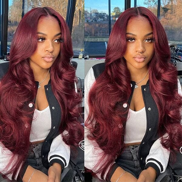 Burgundy Red Color 4x4 13x4 Body Wave Lace Frontal Wigs - Doaburu Hair