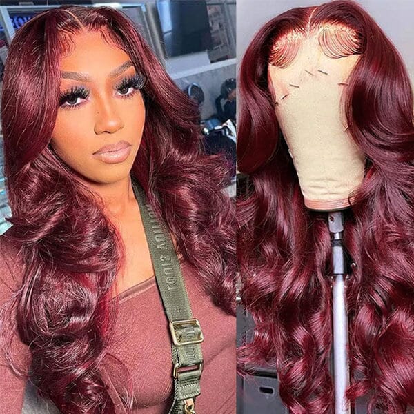 Burgundy Red Color 4x4 13x4 Body Wave Lace Frontal Wigs - Doaburu Hair