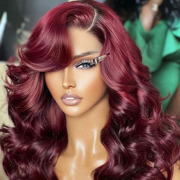 Burgundy Red Color 4x4 13x4 Body Wave Lace Frontal Wigs - Doaburu Hair