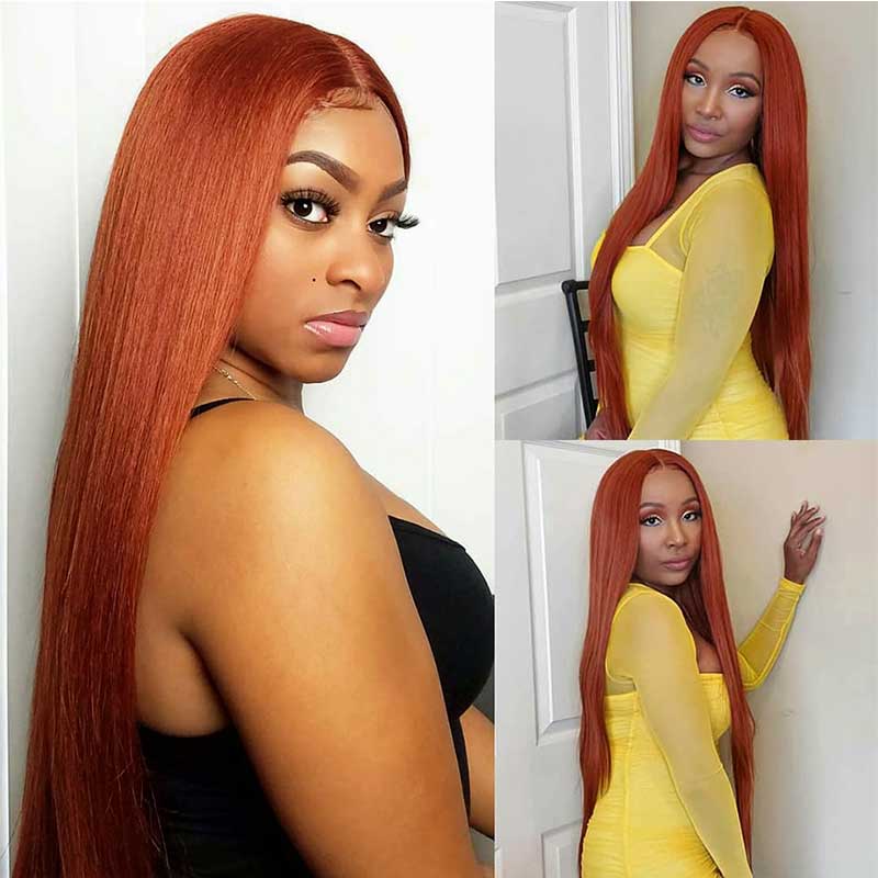 New Fashion Orange Color 13*4 Lace Frontal Wig Straight/Body Wave - Doaburu Hair