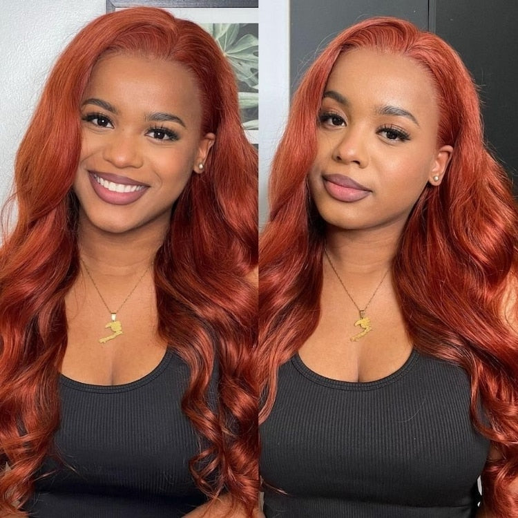Copper Auburn Color Body Wave Bright Brown 13*4 Lace Frontal Wigs - Doaburu Hair