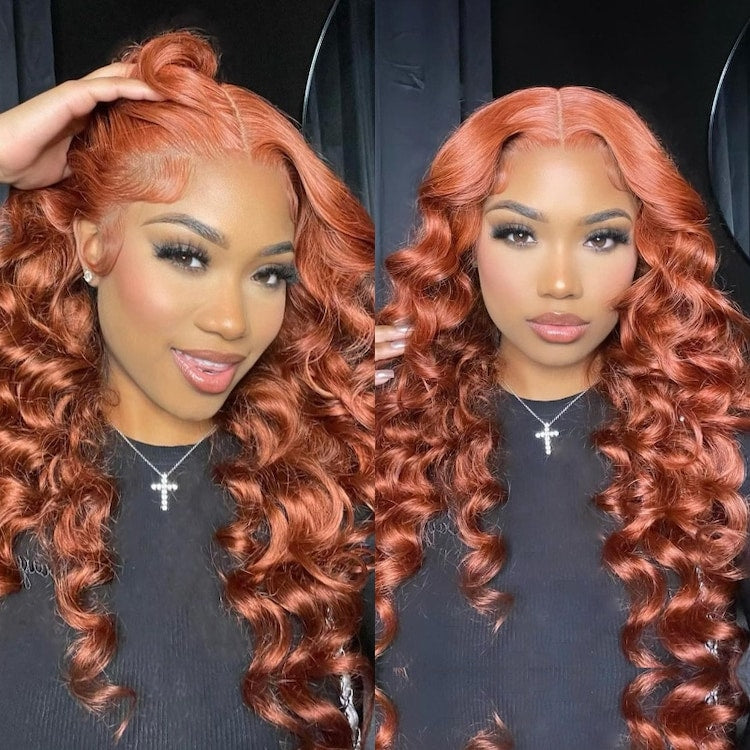 Copper Auburn Color Body Wave Bright Brown 13*4 Lace Frontal Wigs - Doaburu Hair