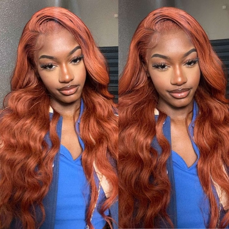 Copper Auburn Color Body Wave Bright Brown 13*4 Lace Frontal Wigs - Doaburu Hair