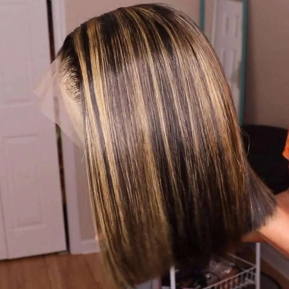 Adding Highlights To Wig Honey Brown Piano Highlights Colored Straight Bob Lace Frontal Wig - Doaburu Hair