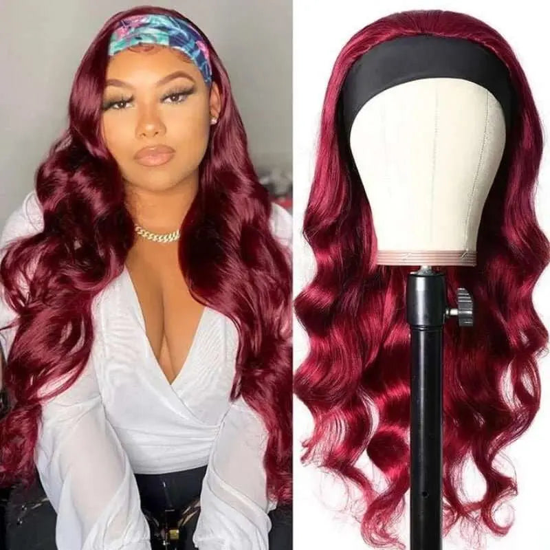 Beginner Friendly Burgundy Red Glueless Headband Body Wave Wig 150%Density - Doaburu Hair