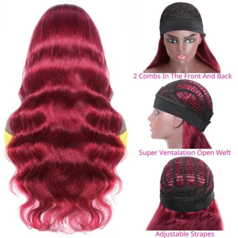 Beginner Friendly Burgundy Red Glueless Headband Body Wave Wig 150%Density - Doaburu Hair