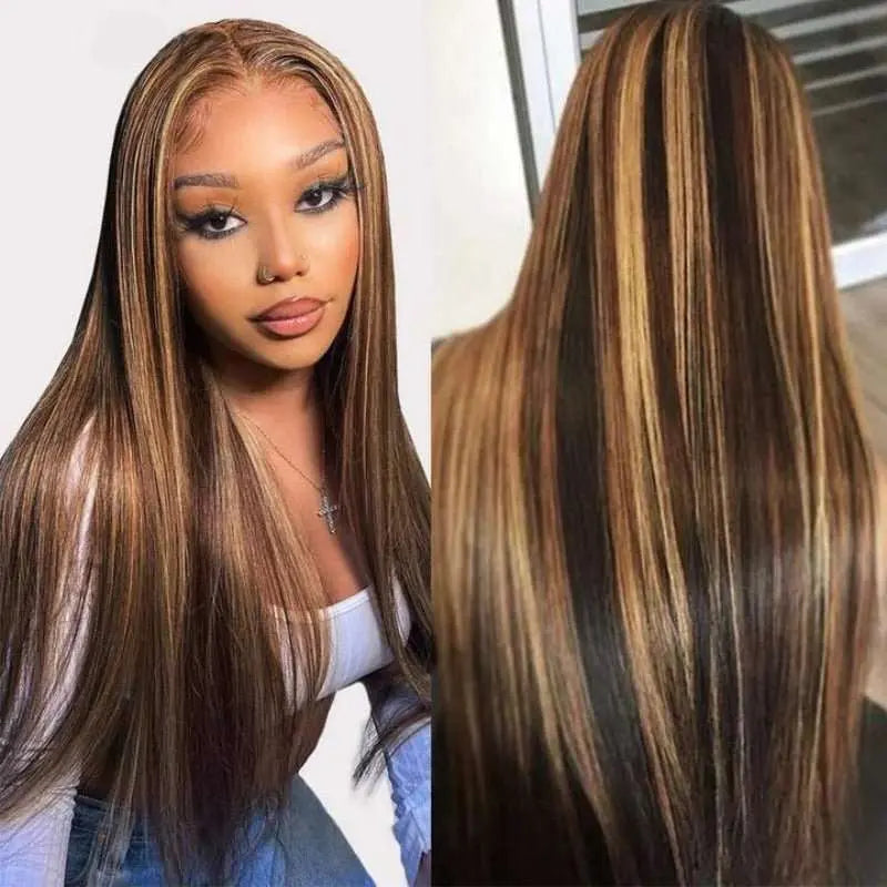 Beyonce Style Honey Piano Highlights Straight 4x4 13x4 Lace Frontal Wig - Doaburu Hair