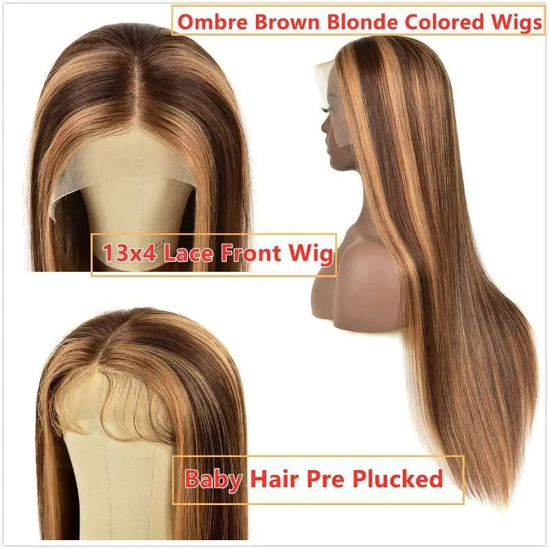 Beyonce Style Honey Piano Highlights Straight 4x4 13x4 Lace Frontal Wig - Doaburu Hair