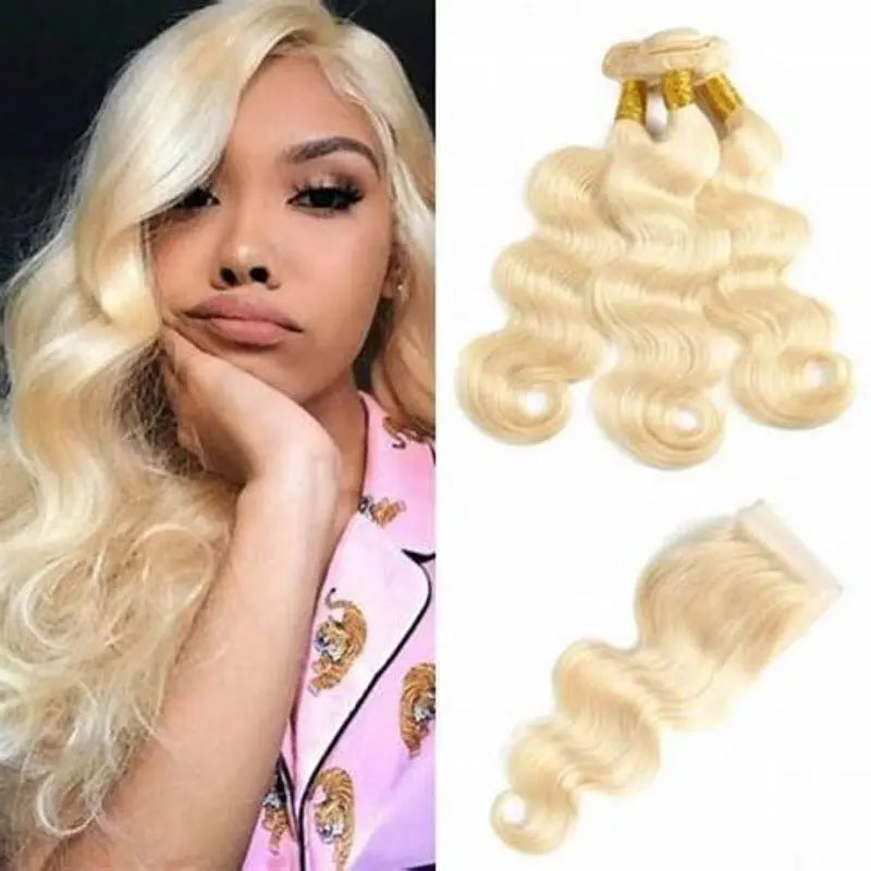 Blonde 613 Color 3 Bundles Brazilian Body Wave Virgin Hair With 4*4 Lace Closure - Doaburu Hair