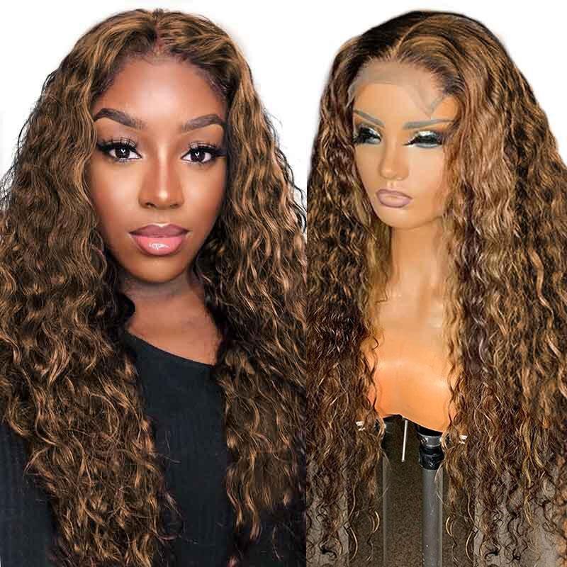 Piano Highlights Ombre Romantic Curly Wave 13*4 Lace Frontal Wig - Doaburu Hair