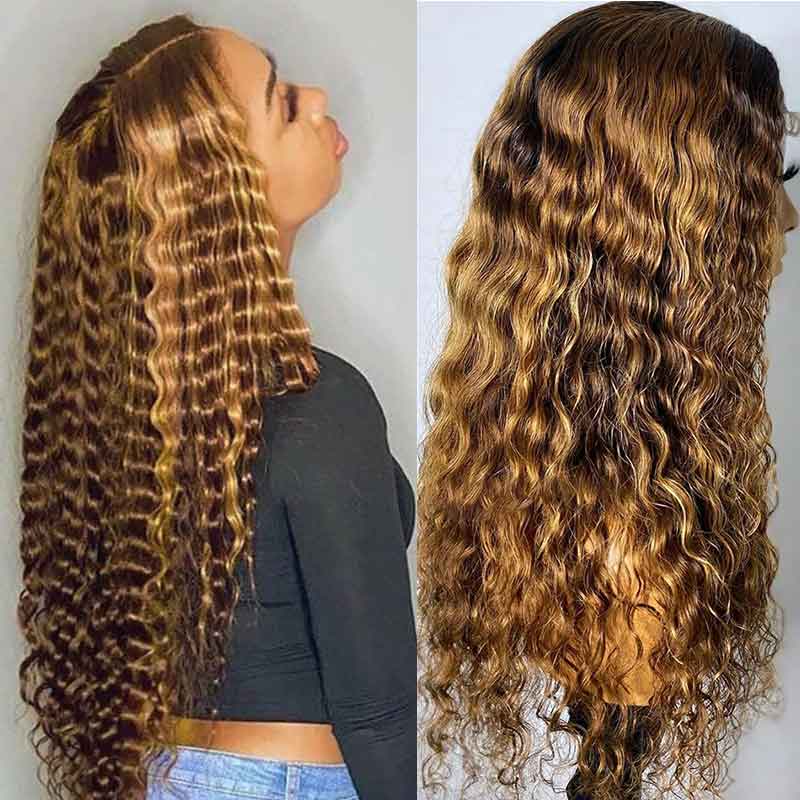 Piano Highlights Ombre Romantic Curly Wave 13*4 Lace Frontal Wig - Doaburu Hair