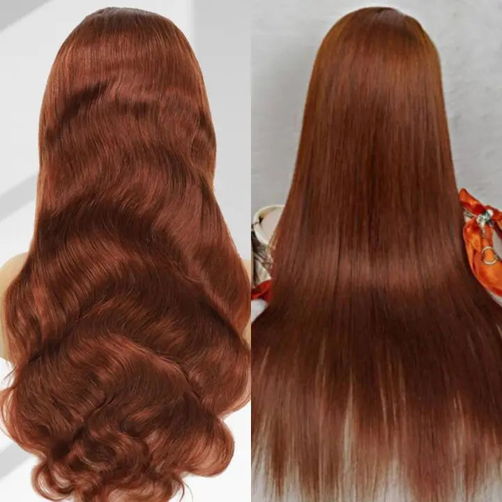 Copper Auburn Color Silk Straight Bright Brown 13*4 Lace Frontal Wigs - Doaburu Hair