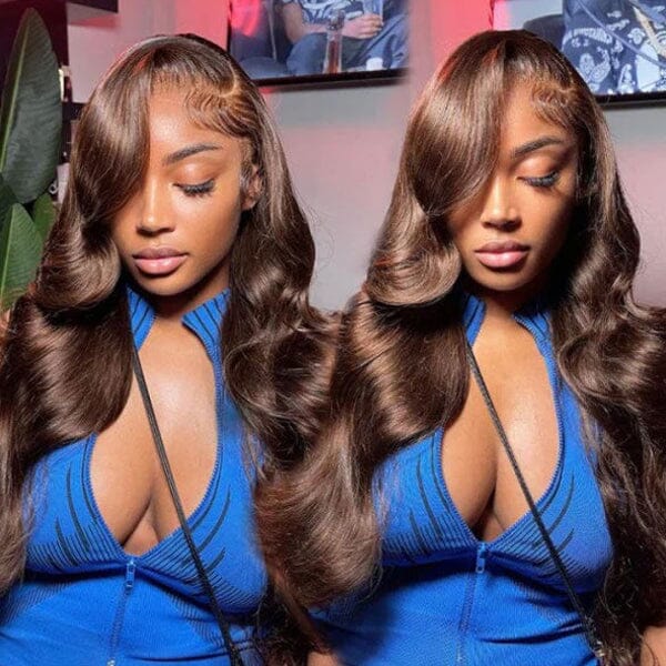 Body Wave 13x4 Lace Frontal Wigs #4 Chocolate Brown Color 4x4 Closure Wig - Doaburu Hair