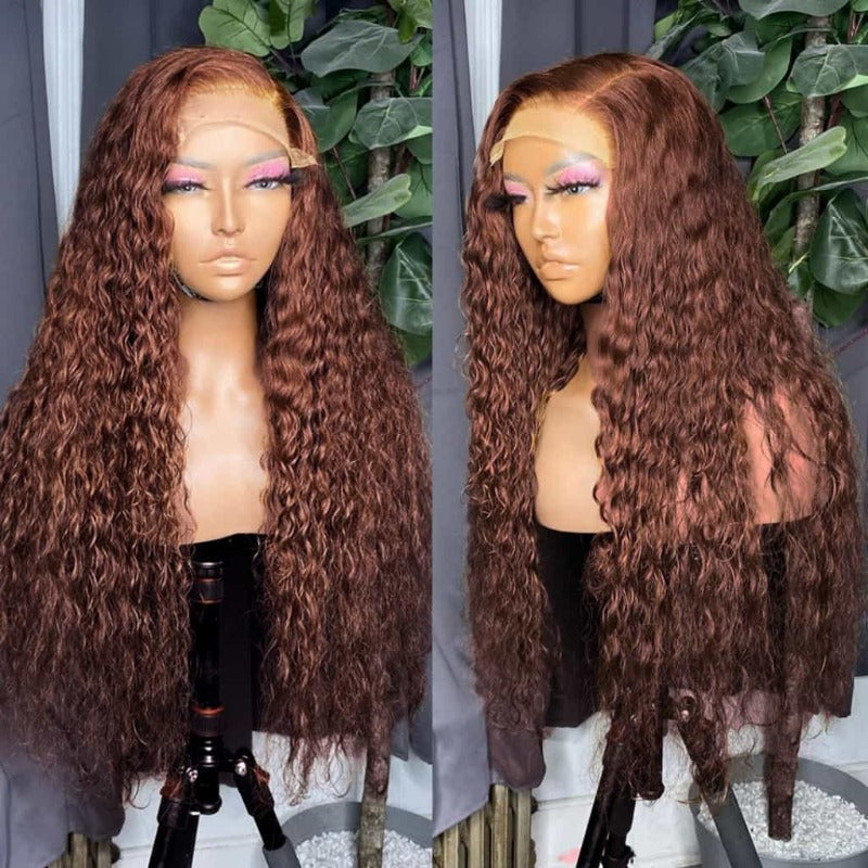 Warm Brown Deep Wave Chocolate Color Human Hair Lace Frontal Wigs - Doaburu Hair