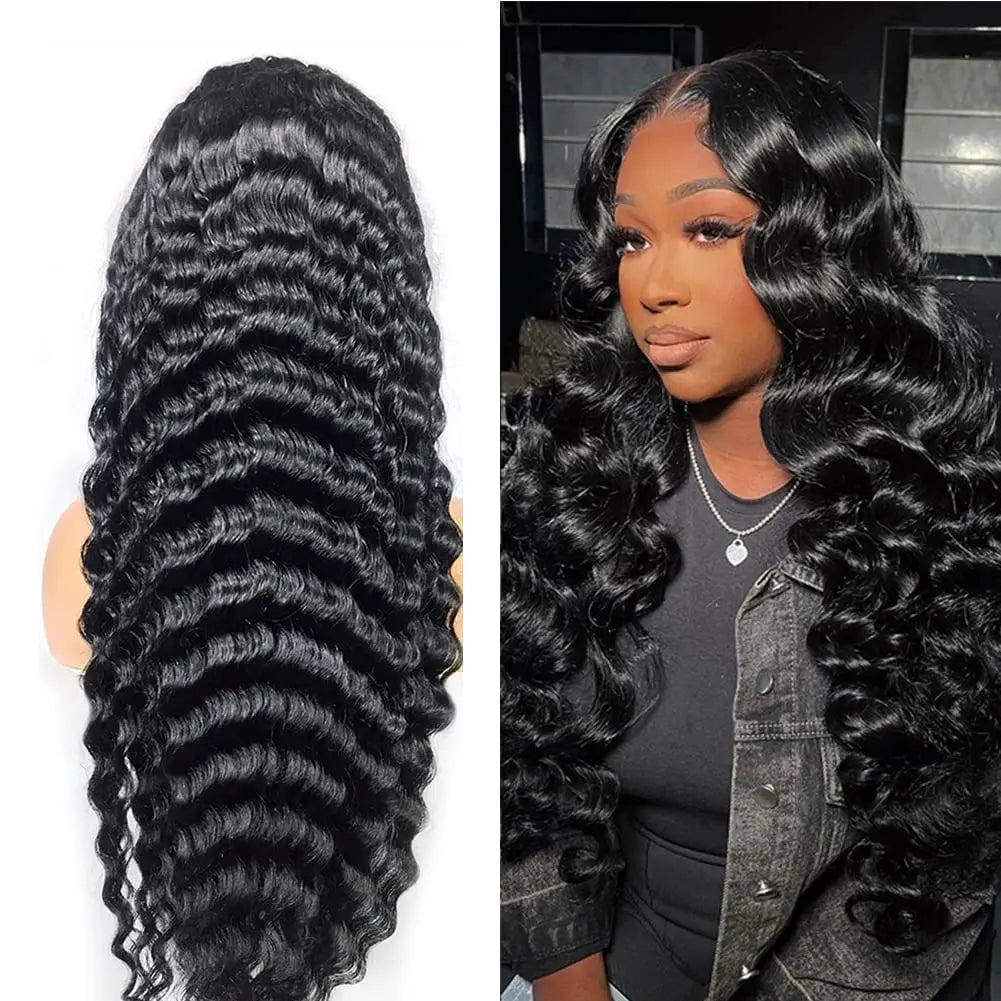 Full Lace Wig Loose Deep Wave Brazilian Virgin Hair Natural Black Pre-Plucked - Doaburu Hair