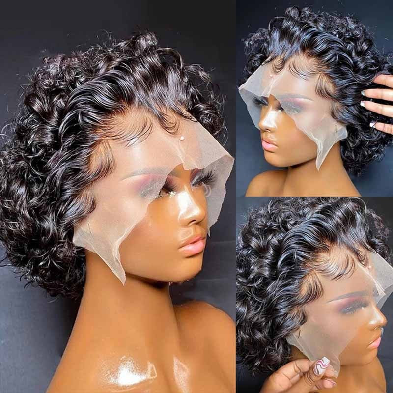 Short Pixie Cut Curly Wig Natural Black Human Hair Bob Wig - Doaburu Hair