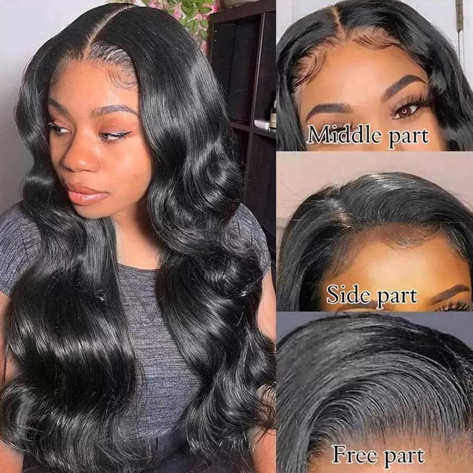 13x6 Transparent Lace Frontal Body Wave Wigs Natural Black - Doaburu Hair