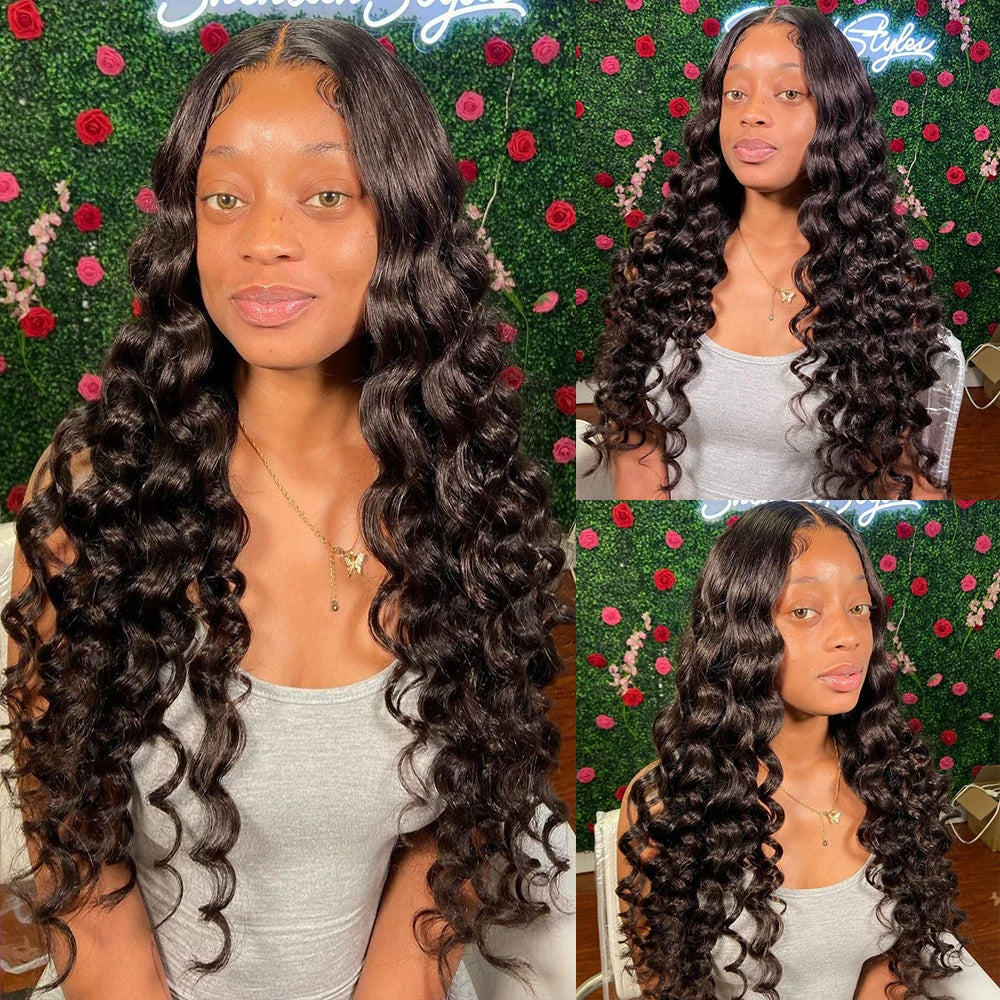 Full Lace Wig Loose Deep Wave Brazilian Virgin Hair Natural Black Pre-Plucked - Doaburu Hair