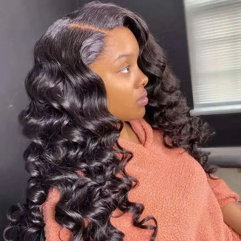 Full Lace Wig Loose Deep Wave Brazilian Virgin Hair Natural Black Pre-Plucked - Doaburu Hair