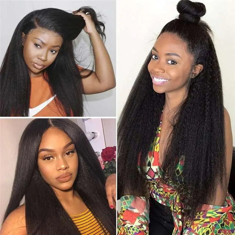 Full Lace Wig Yaki Straight Brazilian Virgin Hair Natural Black Pre-Plucked - Doaburu Hair