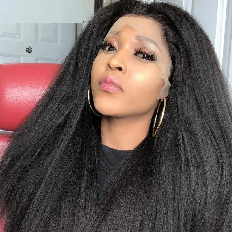 Full Lace Wig Yaki Straight Brazilian Virgin Hair Natural Black Pre-Plucked - Doaburu Hair