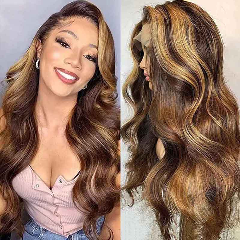 Goddess-like Honey Highlights Brown Body Wave 4x4 13*4 Lace Frontal Wig - Doaburu Hair