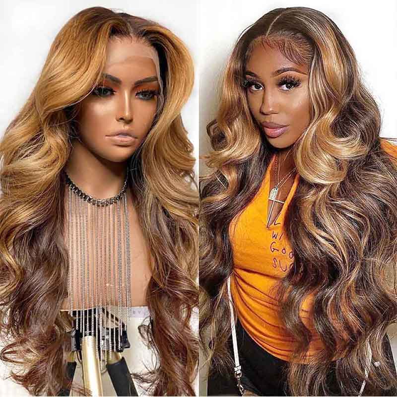 Goddess-like Honey Highlights Brown Body Wave 4x4 13*4 Lace Frontal Wig - Doaburu Hair