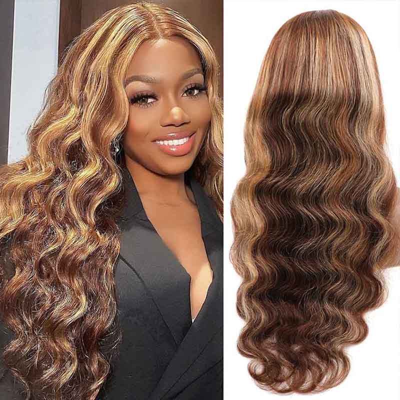 Goddess-like Honey Highlights Brown Body Wave 4x4 13*4 Lace Frontal Wig - Doaburu Hair