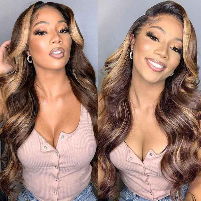 Goddess-like Honey Highlights Brown Body Wave 4x4 13*4 Lace Frontal Wig - Doaburu Hair