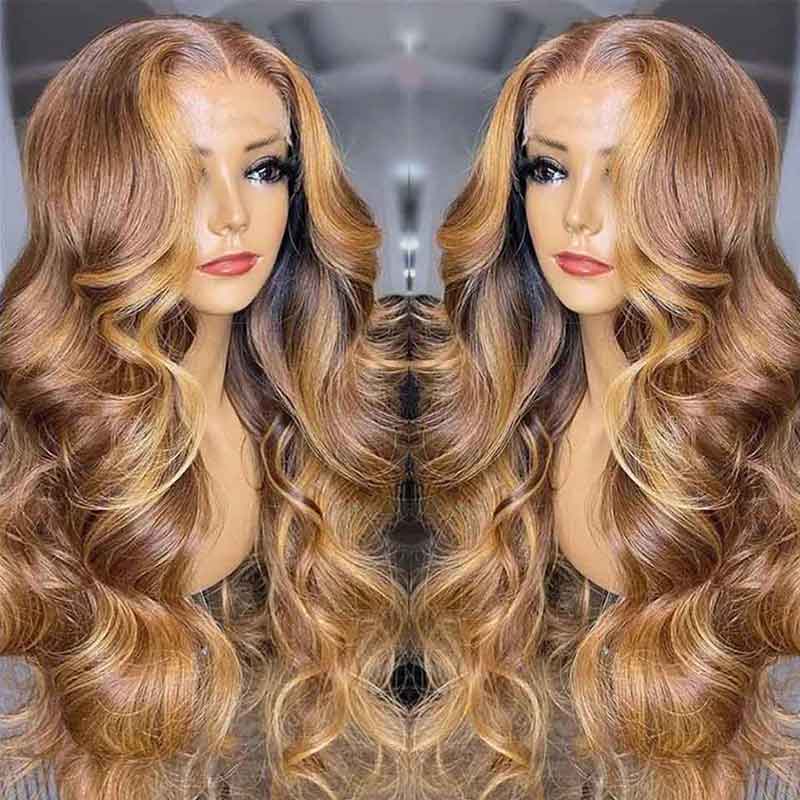 Goddess-like Honey Highlights Brown Body Wave 4x4 13*4 Lace Frontal Wig - Doaburu Hair