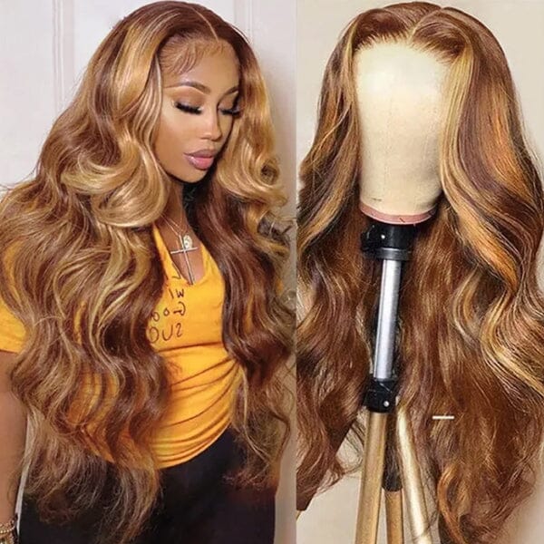 Goddess-like Honey Highlights Brown Body Wave 4x4 13*4 Lace Frontal Wig - Doaburu Hair