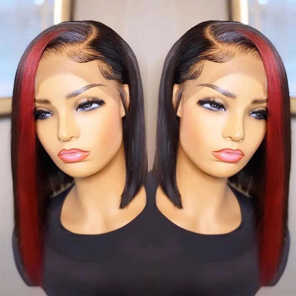 HOT TikTok-Inspired Cherry Red Ombre Straight Bob Lace Frontal Wig - Doaburu Hair