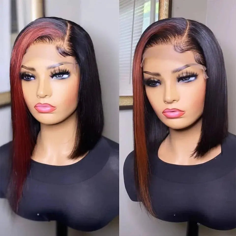 HOT TikTok-Inspired Cherry Red Ombre Straight Bob Lace Frontal Wig - Doaburu Hair