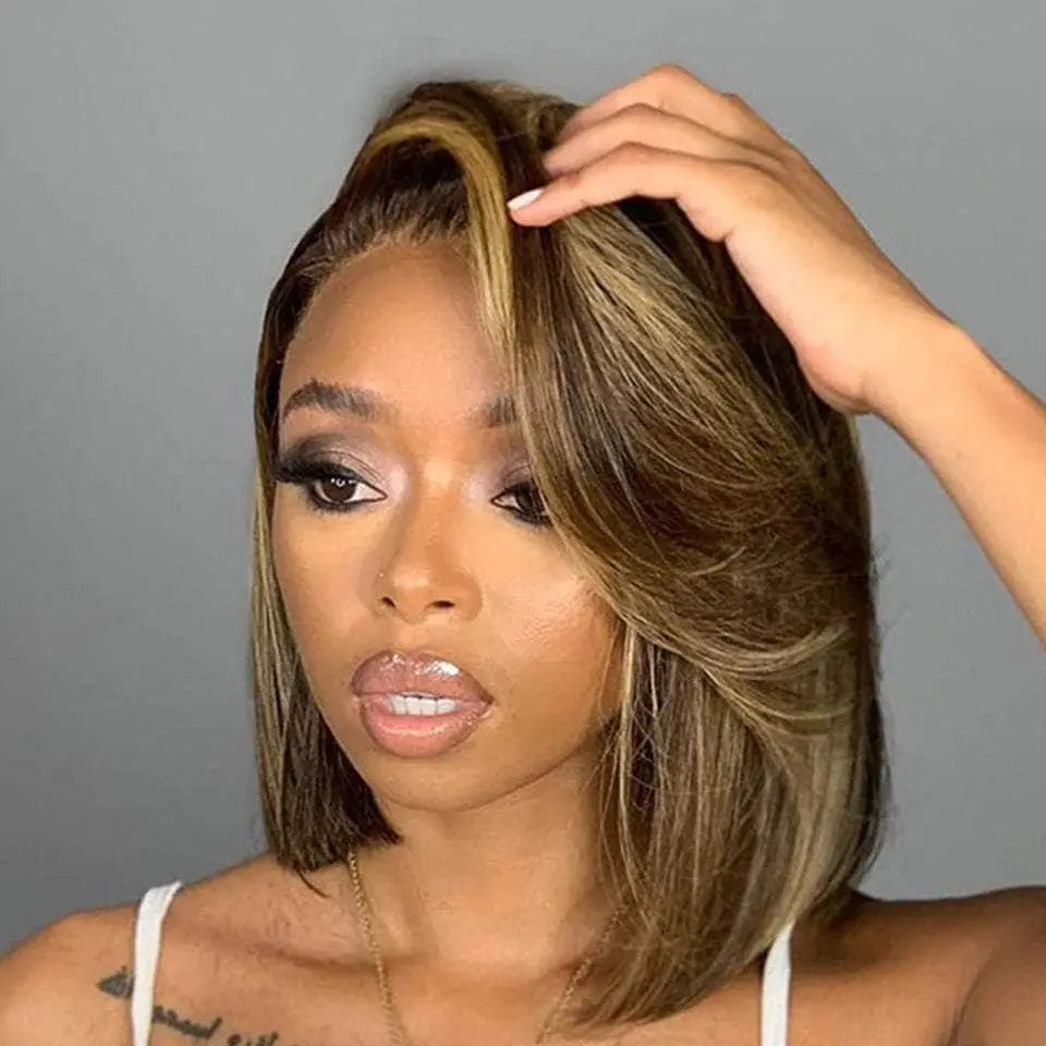 Honey Brown Piano Highlight Straight Bob Lace Front Wig - Doaburu Hair