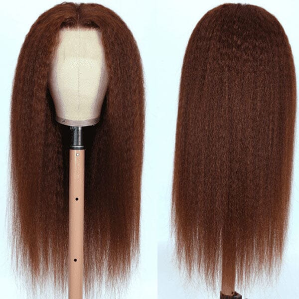 Reddish Brown Color Yaki/Kinky Straight 4x4 13x4 Lace Frontal Wigs - Doaburu Hair