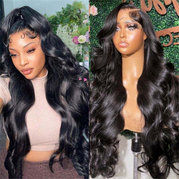13x6 Transparent Lace Frontal Body Wave Wigs Natural Black - Doaburu Hair